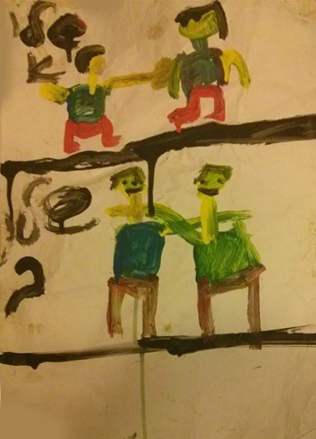 Angry child and reconciled child: the colors changed