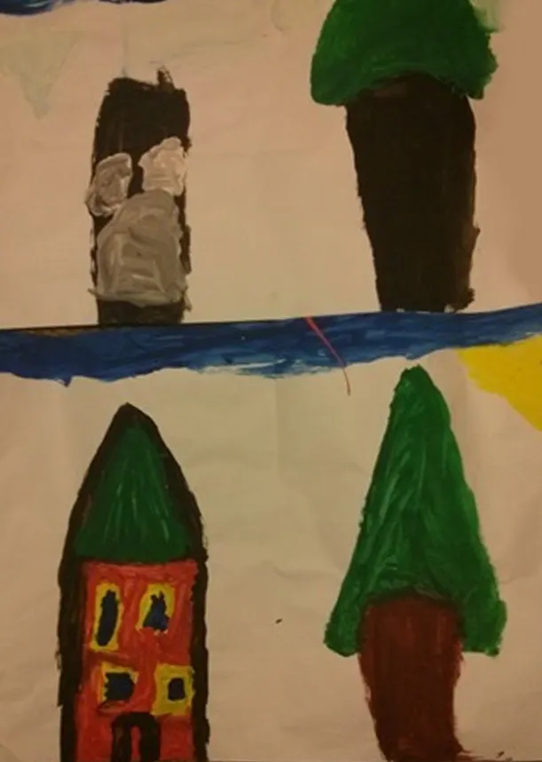 A house by an 8-year-old at the beginning of a therapeutic process, and during it (after six months)
