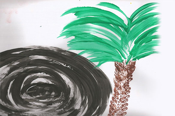 ציור אבן כמשענת עם עץ