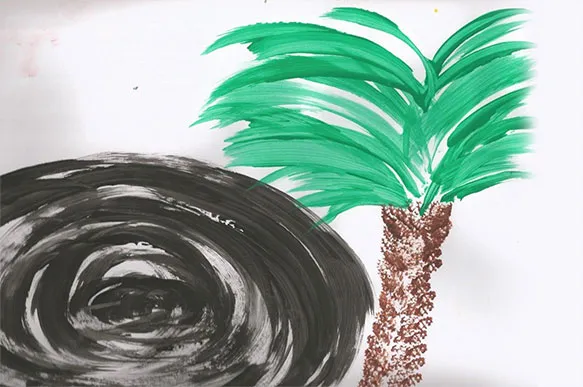 ציור אבן כמשענת עם עץ